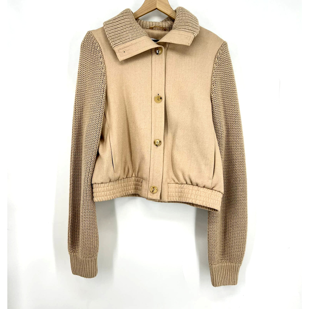 REISS Women's size 12 Neutral Balloon Open Knit Sleeves Wool Sweater Jacket